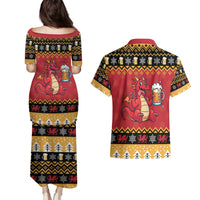 Carmarthenshire Wales Christmas Couples Matching Puletasi and Hawaiian Shirt Funny Welsh Red Dragon Beer Xmas - Wonder Print Shop