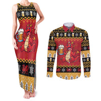 Carmarthenshire Wales Christmas Couples Matching Tank Maxi Dress and Long Sleeve Button Shirt Funny Welsh Red Dragon Beer Xmas - Wonder Print Shop