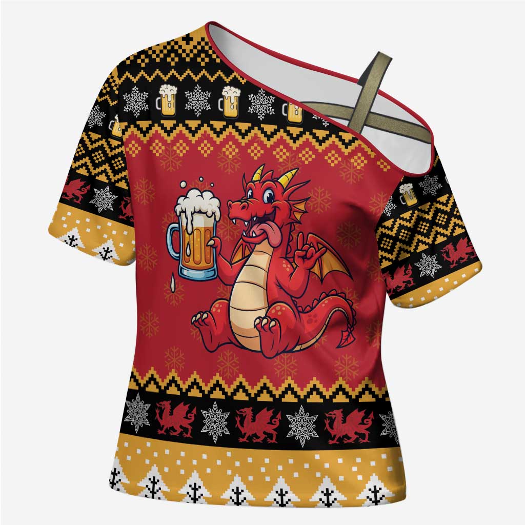 Carmarthenshire Wales Christmas Cross Shoulder Shirt Funny Welsh Red Dragon Beer Xmas - Wonder Print Shop