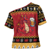 Carmarthenshire Wales Christmas Cross Shoulder Shirt Funny Welsh Red Dragon Beer Xmas - Wonder Print Shop