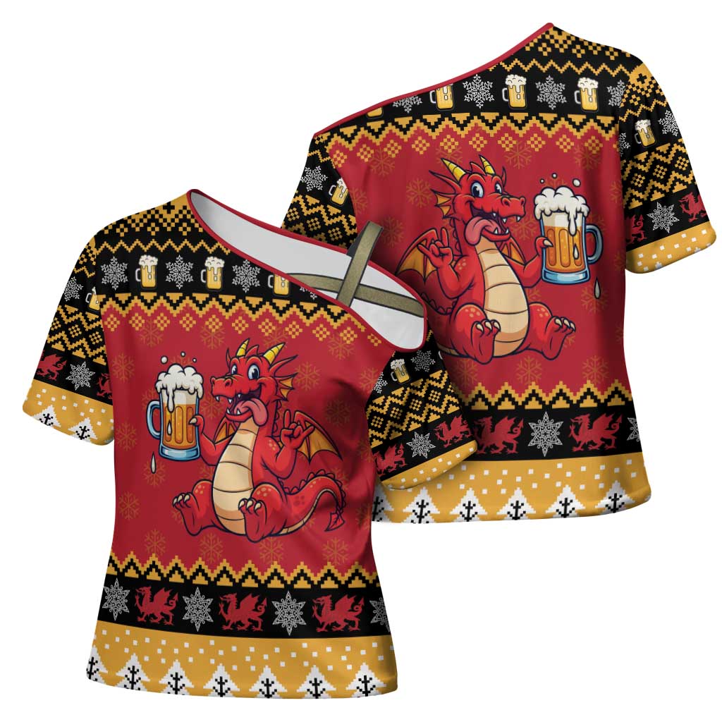 Carmarthenshire Wales Christmas Cross Shoulder Shirt Funny Welsh Red Dragon Beer Xmas - Wonder Print Shop