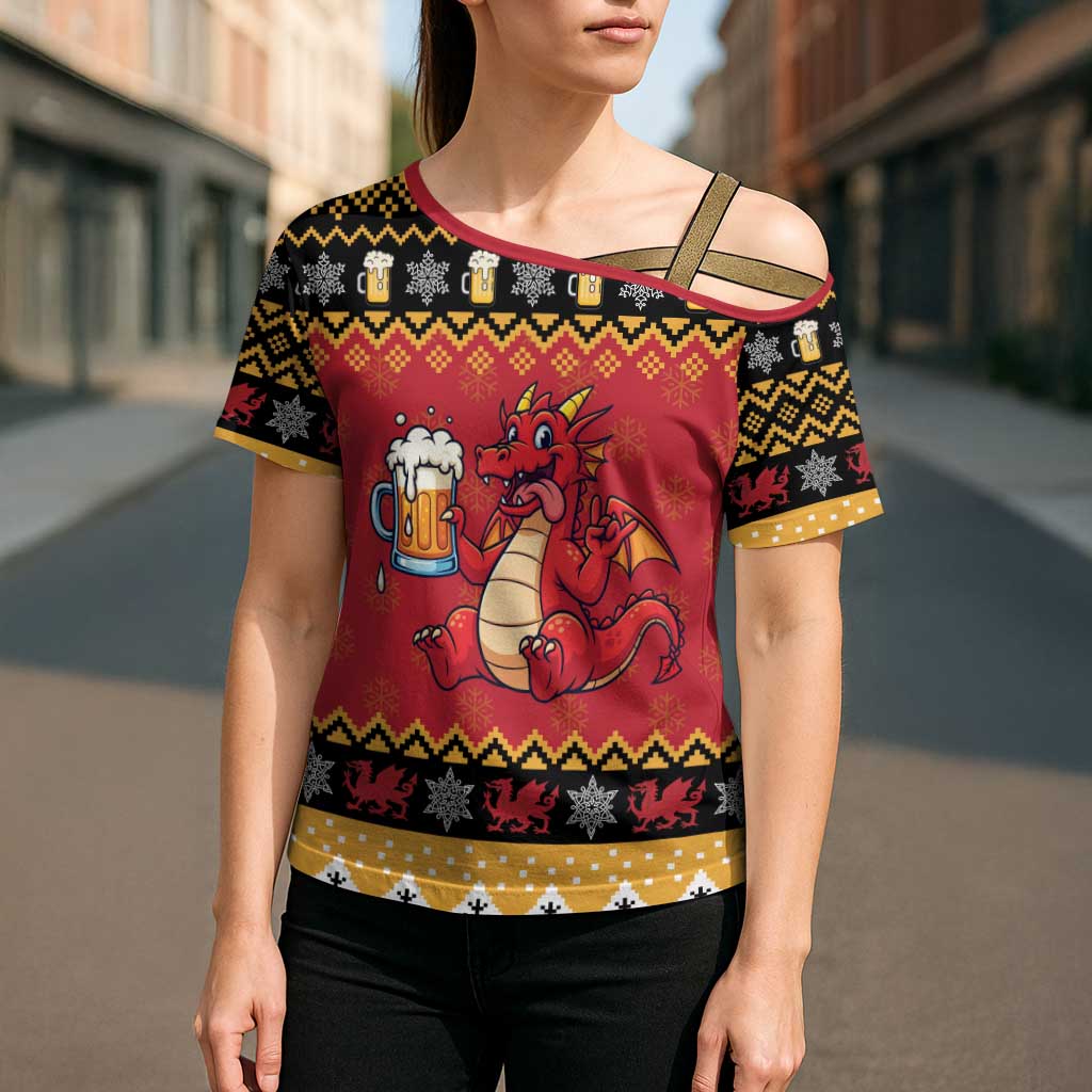 Carmarthenshire Wales Christmas Cross Shoulder Shirt Funny Welsh Red Dragon Beer Xmas - Wonder Print Shop