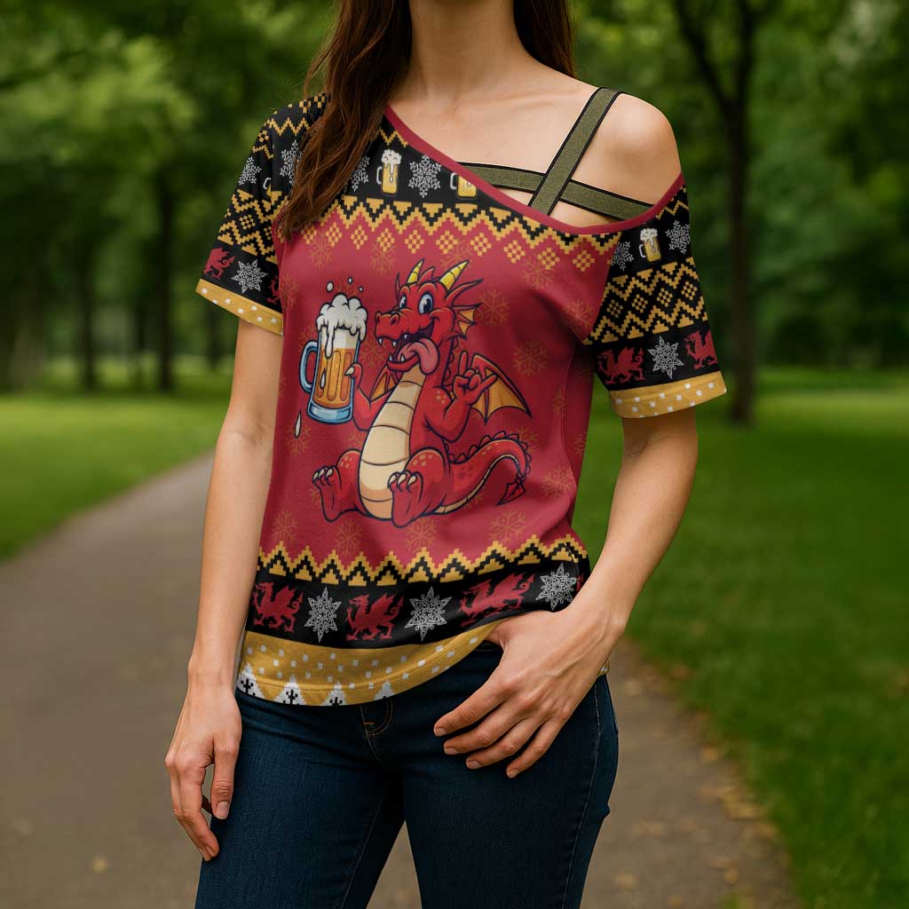 Carmarthenshire Wales Christmas Cross Shoulder Shirt Funny Welsh Red Dragon Beer Xmas - Wonder Print Shop