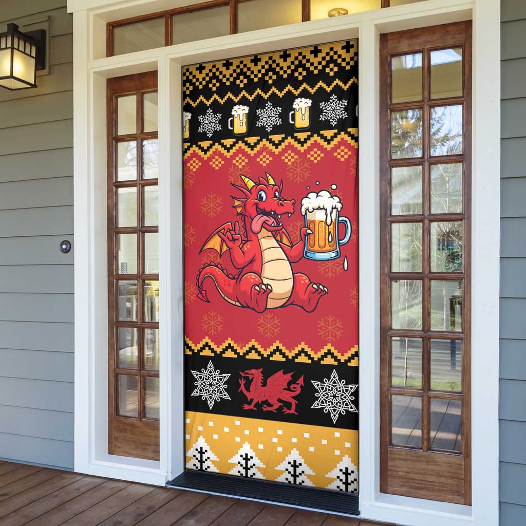 Carmarthenshire Wales Christmas Door Cover Funny Welsh Red Dragon Beer Xmas - Wonder Print Shop