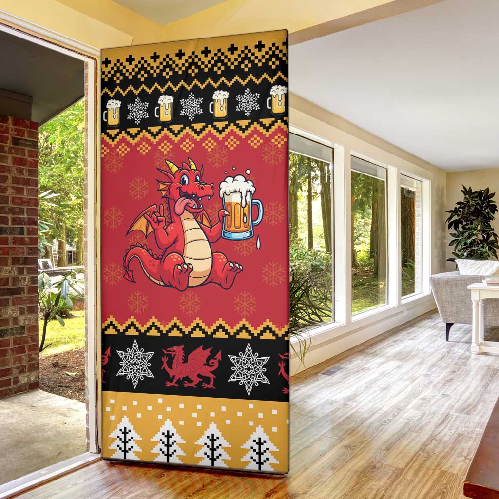Carmarthenshire Wales Christmas Door Cover Funny Welsh Red Dragon Beer Xmas - Wonder Print Shop