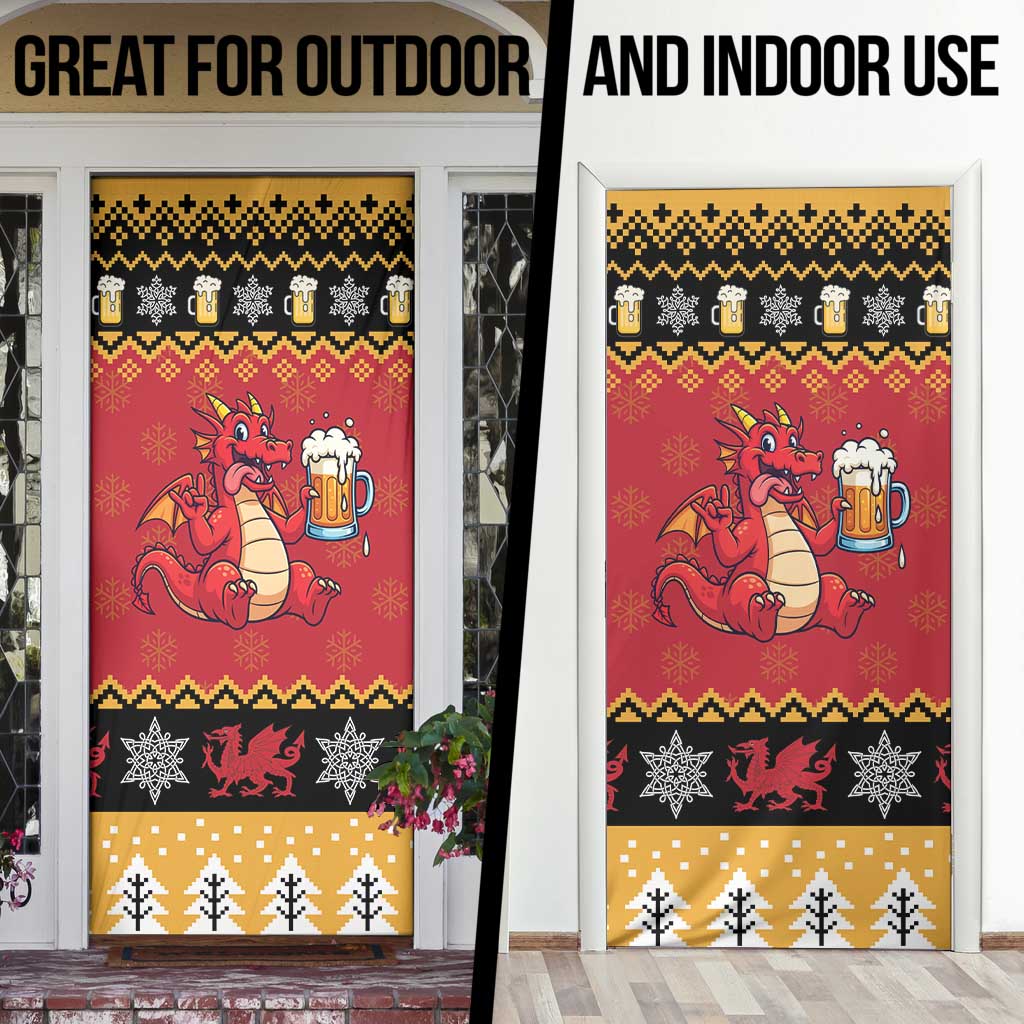 Carmarthenshire Wales Christmas Door Cover Funny Welsh Red Dragon Beer Xmas - Wonder Print Shop