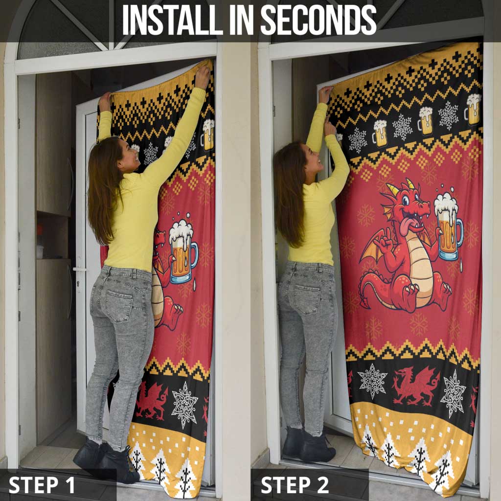 Carmarthenshire Wales Christmas Door Cover Funny Welsh Red Dragon Beer Xmas - Wonder Print Shop