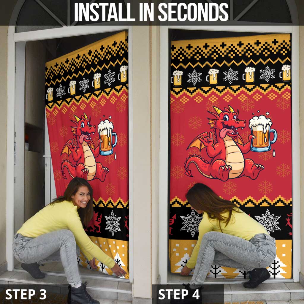 Carmarthenshire Wales Christmas Door Cover Funny Welsh Red Dragon Beer Xmas - Wonder Print Shop