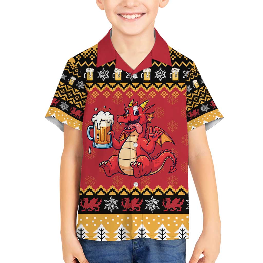 Carmarthenshire Wales Christmas Family Matching Long Sleeve Bodycon Dress and Hawaiian Shirt Funny Welsh Red Dragon Beer Xmas - Wonder Print Shop