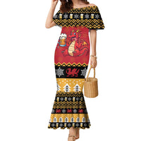 Carmarthenshire Wales Christmas Family Matching Mermaid Dress and Hawaiian Shirt Funny Welsh Red Dragon Beer Xmas - Wonder Print Shop