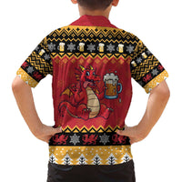 Carmarthenshire Wales Christmas Family Matching Off The Shoulder Long Sleeve Dress and Hawaiian Shirt Funny Welsh Red Dragon Beer Xmas - Wonder Print Shop