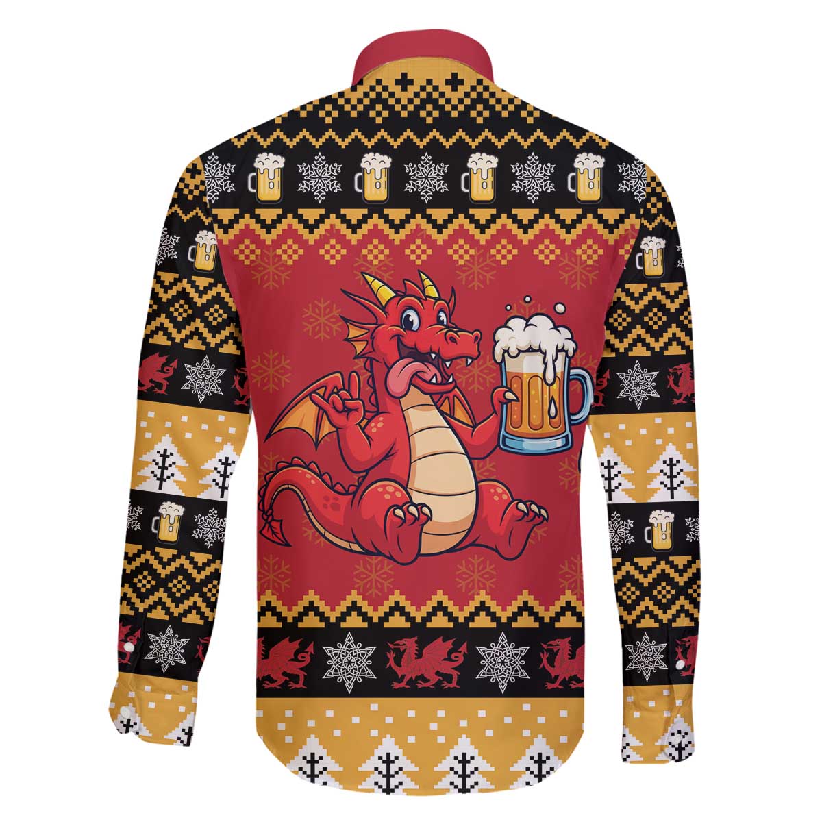 Carmarthenshire Wales Christmas Family Matching Off The Shoulder Long Sleeve Dress and Hawaiian Shirt Funny Welsh Red Dragon Beer Xmas - Wonder Print Shop