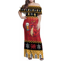 Carmarthenshire Wales Christmas Family Matching Off Shoulder Maxi Dress and Hawaiian Shirt Funny Welsh Red Dragon Beer Xmas - Wonder Print Shop