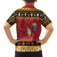 Carmarthenshire Wales Christmas Family Matching Off Shoulder Short Dress and Hawaiian Shirt Funny Welsh Red Dragon Beer Xmas - Wonder Print Shop