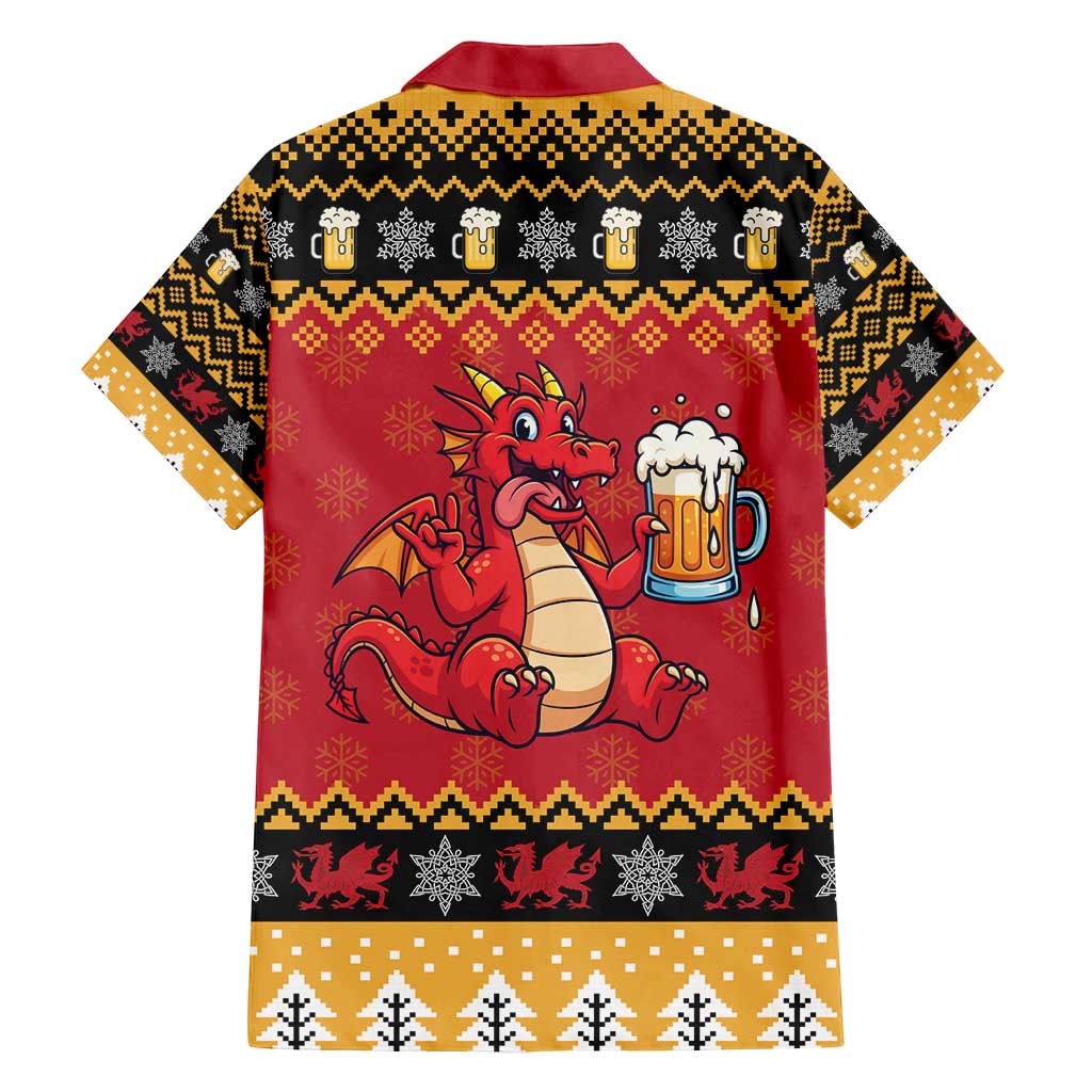 Carmarthenshire Wales Christmas Family Matching Off Shoulder Short Dress and Hawaiian Shirt Funny Welsh Red Dragon Beer Xmas - Wonder Print Shop