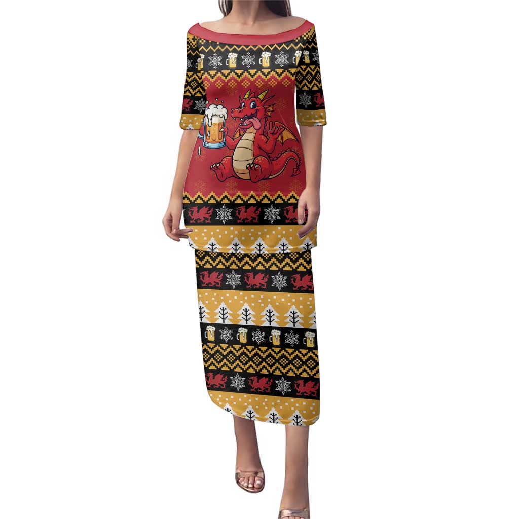 Carmarthenshire Wales Christmas Family Matching Puletasi and Hawaiian Shirt Funny Welsh Red Dragon Beer Xmas - Wonder Print Shop