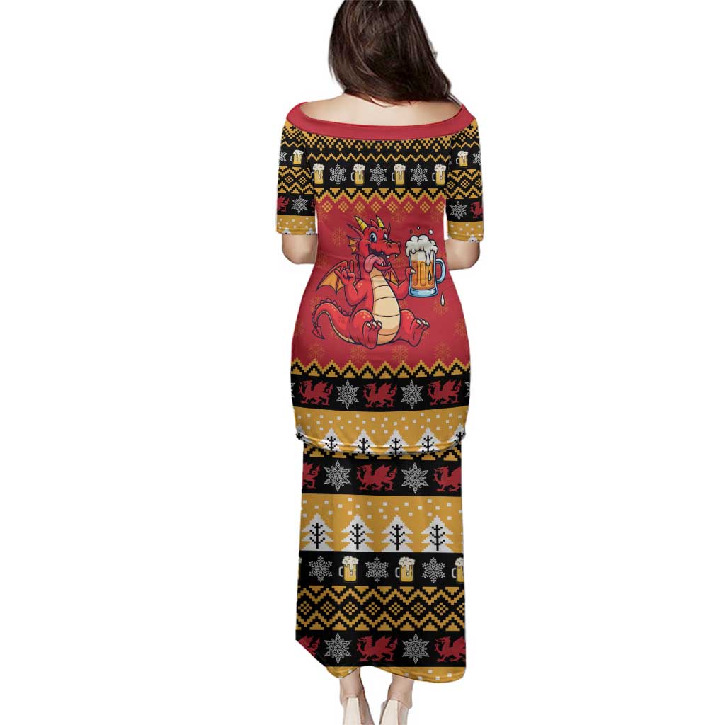 Carmarthenshire Wales Christmas Family Matching Puletasi and Hawaiian Shirt Funny Welsh Red Dragon Beer Xmas - Wonder Print Shop