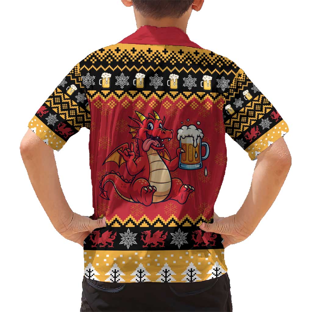 Carmarthenshire Wales Christmas Family Matching Short Sleeve Bodycon Dress and Hawaiian Shirt Funny Welsh Red Dragon Beer Xmas - Wonder Print Shop