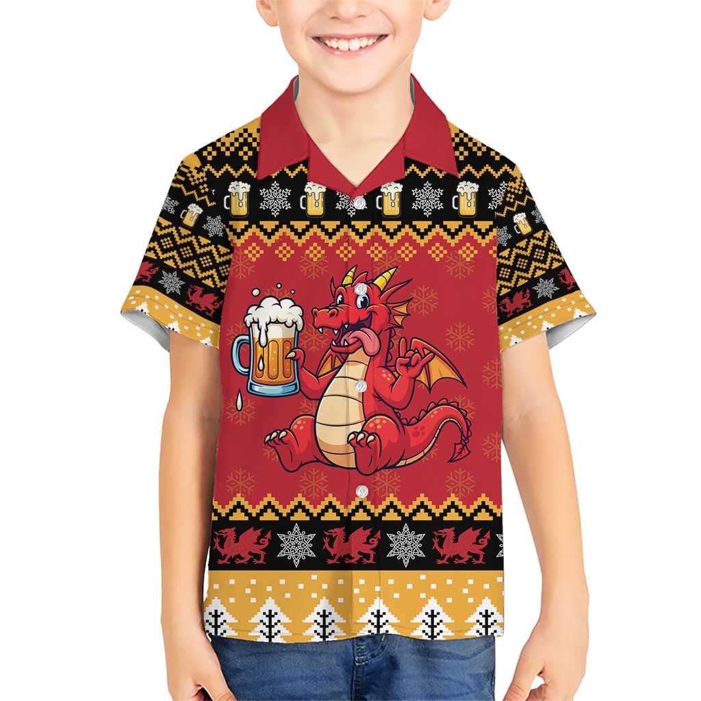 Carmarthenshire Wales Christmas Family Matching Short Sleeve Bodycon Dress and Hawaiian Shirt Funny Welsh Red Dragon Beer Xmas - Wonder Print Shop