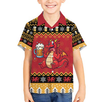 Carmarthenshire Wales Christmas Family Matching Short Sleeve Bodycon Dress and Hawaiian Shirt Funny Welsh Red Dragon Beer Xmas - Wonder Print Shop