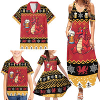 Carmarthenshire Wales Christmas Family Matching Summer Maxi Dress and Hawaiian Shirt Funny Welsh Red Dragon Beer Xmas - Wonder Print Shop