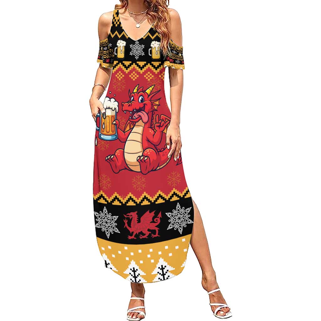 Carmarthenshire Wales Christmas Family Matching Summer Maxi Dress and Hawaiian Shirt Funny Welsh Red Dragon Beer Xmas - Wonder Print Shop
