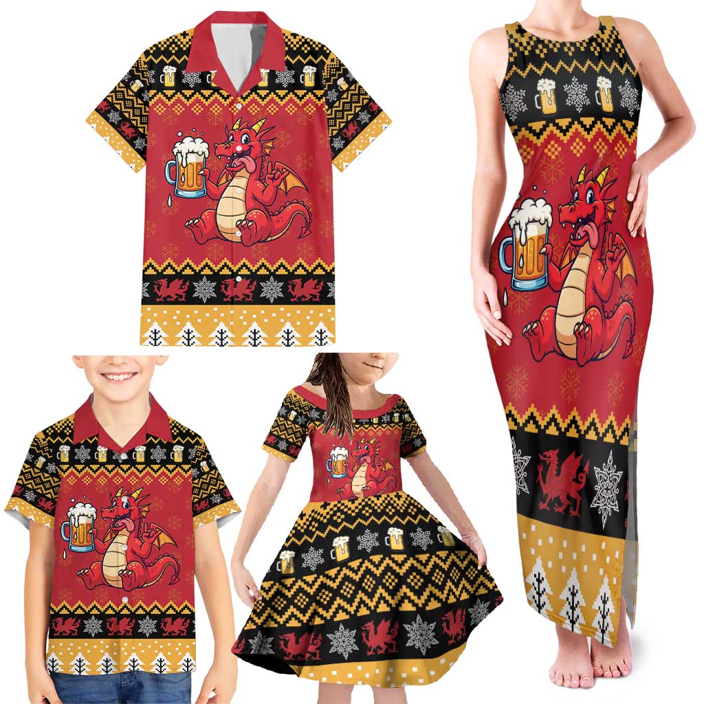 Carmarthenshire Wales Christmas Family Matching Tank Maxi Dress and Hawaiian Shirt Funny Welsh Red Dragon Beer Xmas - Wonder Print Shop