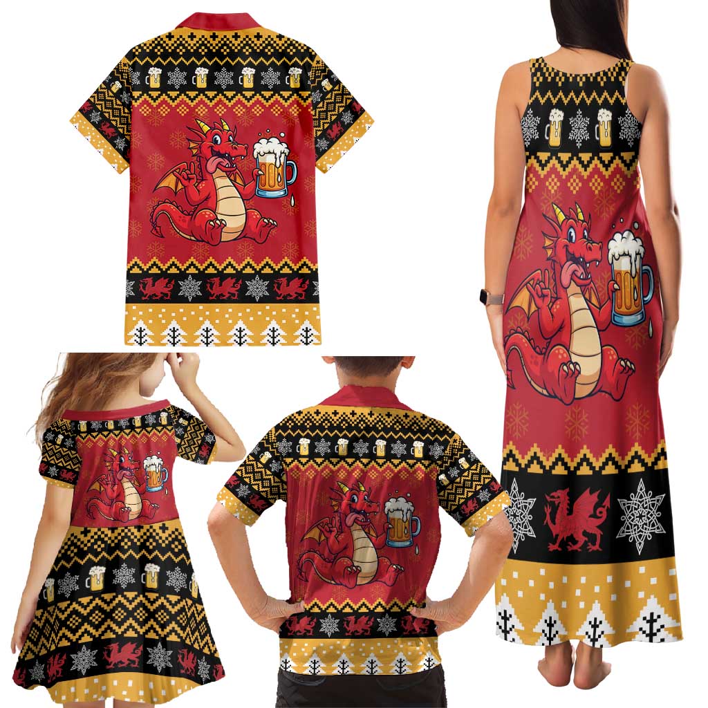 Carmarthenshire Wales Christmas Family Matching Tank Maxi Dress and Hawaiian Shirt Funny Welsh Red Dragon Beer Xmas - Wonder Print Shop