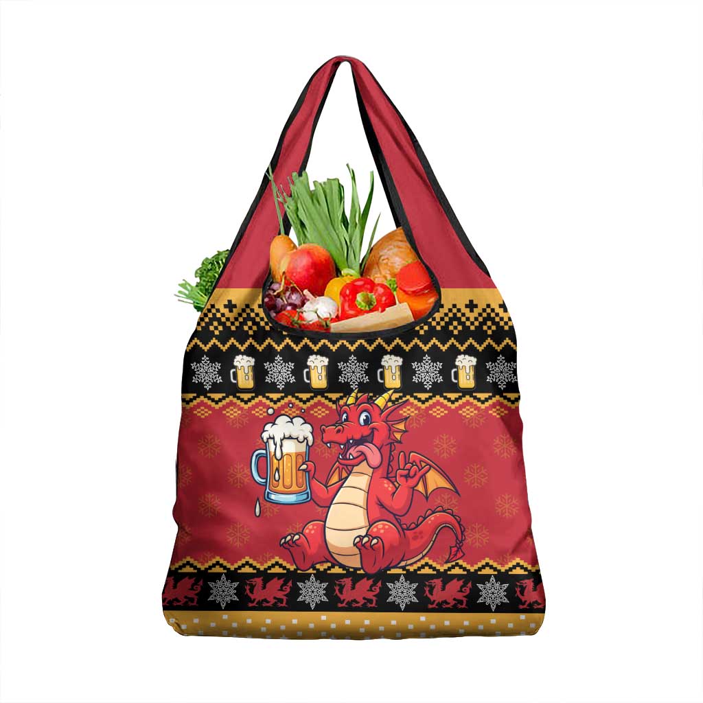 Carmarthenshire Wales Christmas Grocery Bag Funny Welsh Red Dragon Beer Xmas - Wonder Print Shop