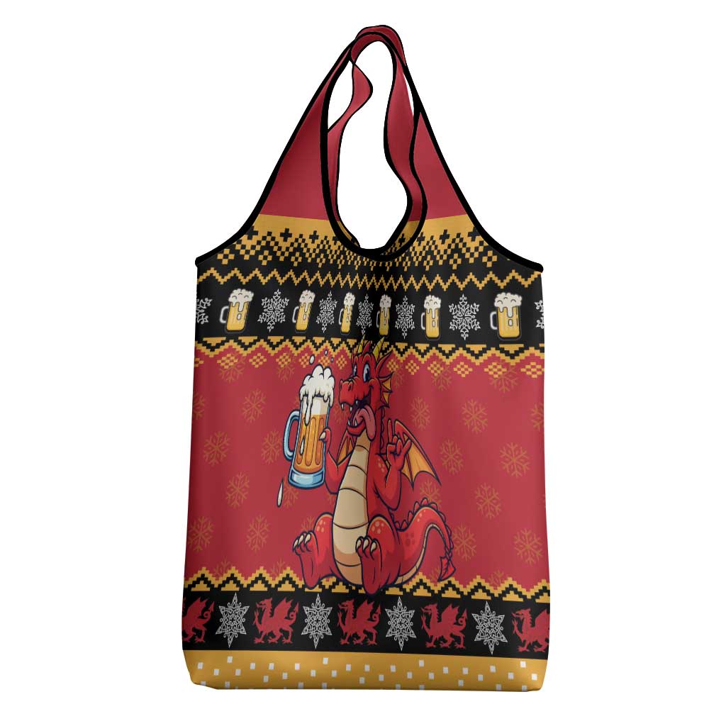 Carmarthenshire Wales Christmas Grocery Bag Funny Welsh Red Dragon Beer Xmas - Wonder Print Shop