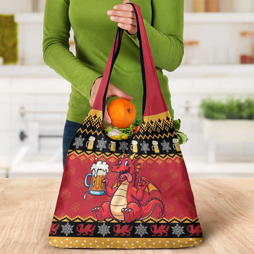 Carmarthenshire Wales Christmas Grocery Bag Funny Welsh Red Dragon Beer Xmas - Wonder Print Shop