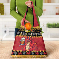 Carmarthenshire Wales Christmas Grocery Bag Funny Welsh Red Dragon Beer Xmas - Wonder Print Shop