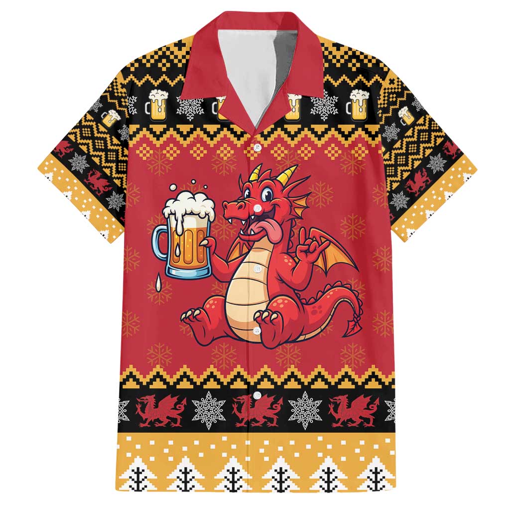 Carmarthenshire Wales Christmas Hawaiian Shirt Funny Welsh Red Dragon Beer Xmas - Wonder Print Shop