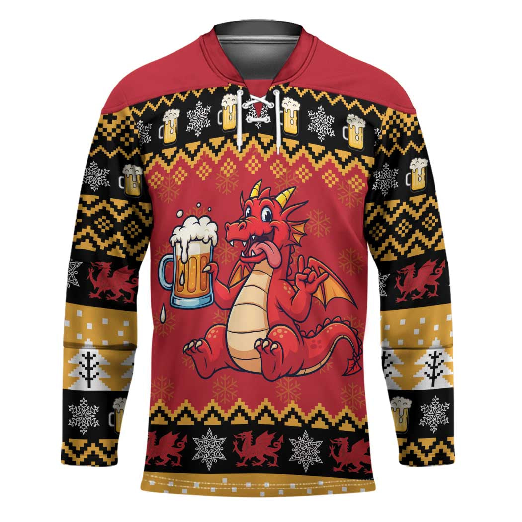 Carmarthenshire Wales Christmas Hockey Jersey Funny Welsh Red Dragon Beer Xmas - Wonder Print Shop