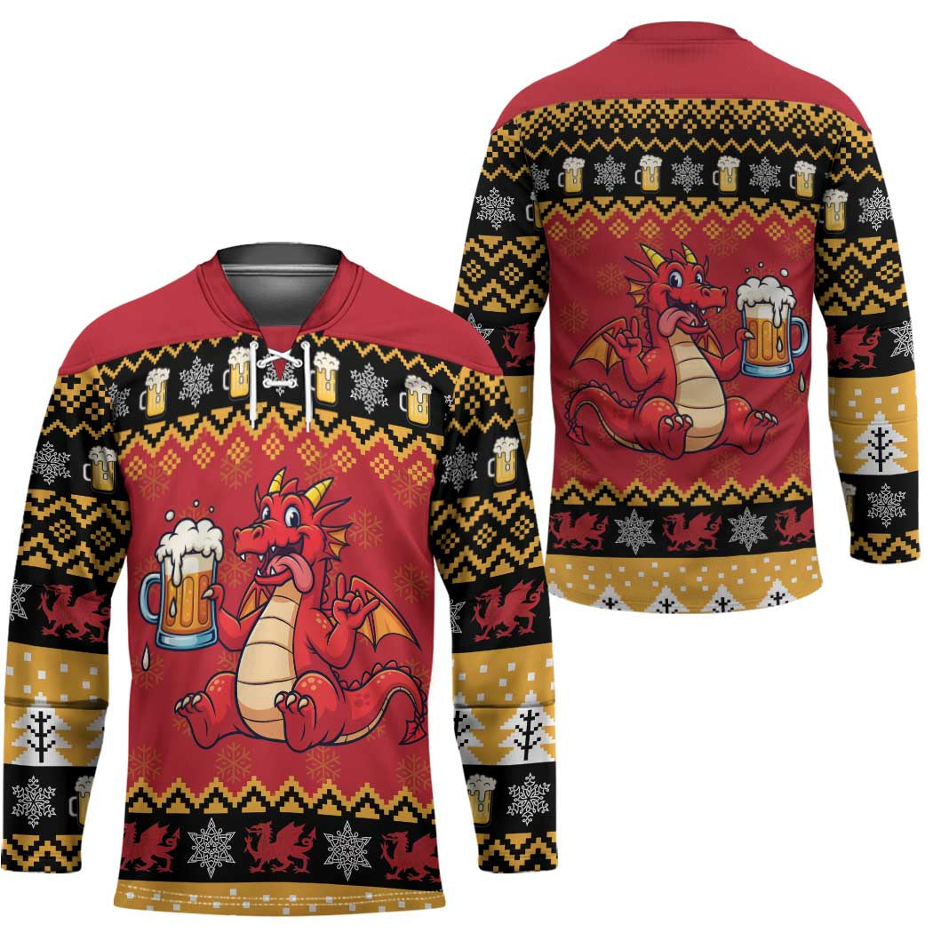Carmarthenshire Wales Christmas Hockey Jersey Funny Welsh Red Dragon Beer Xmas - Wonder Print Shop