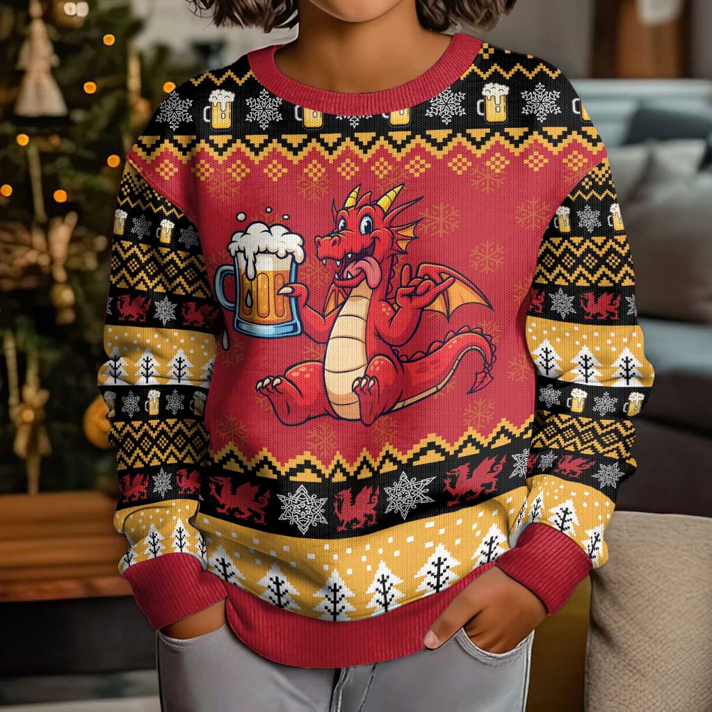 Carmarthenshire Wales Christmas Kid Ugly Christmas Sweater Funny Welsh Red Dragon Beer Xmas - Wonder Print Shop