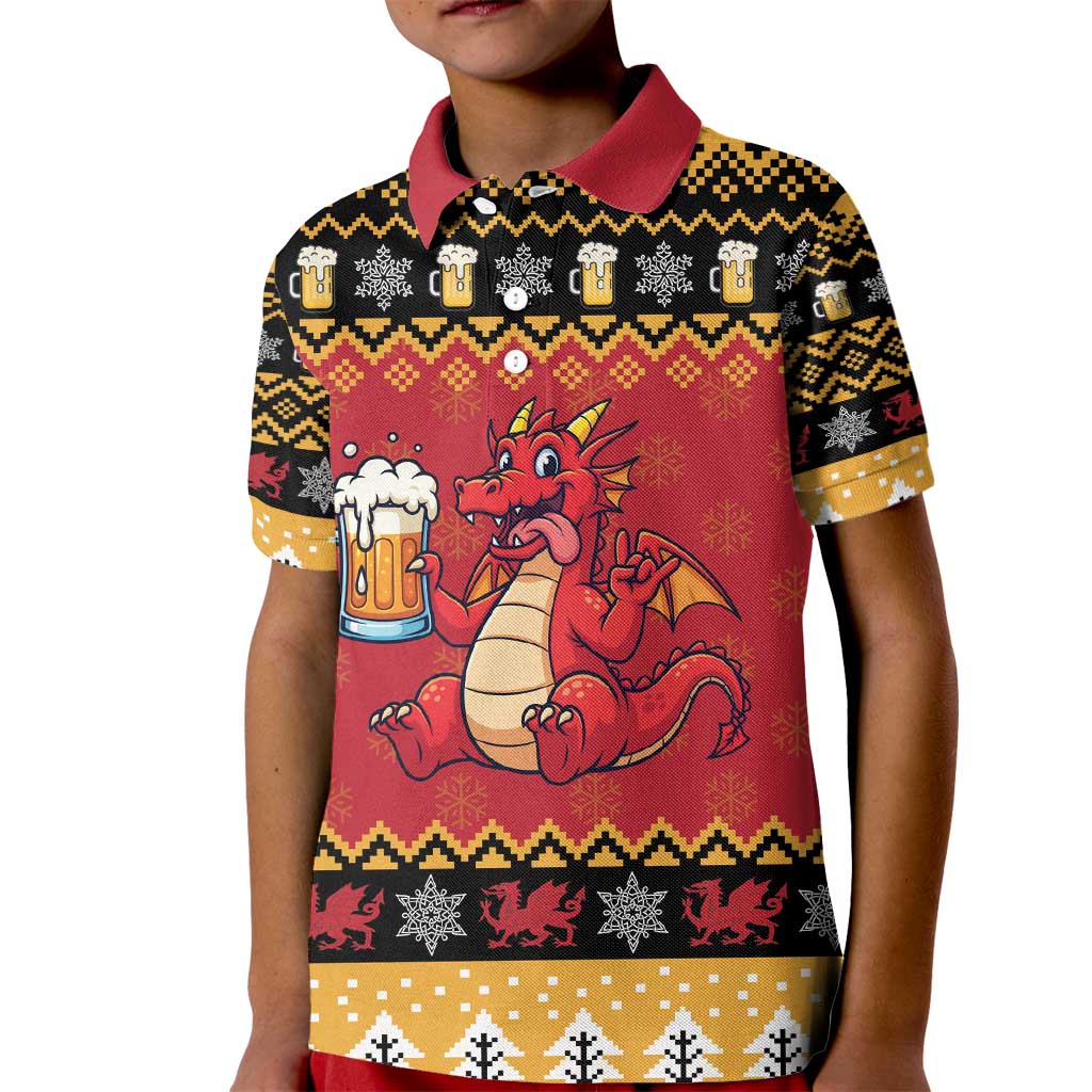 Carmarthenshire Wales Christmas Kid Polo Shirt Funny Welsh Red Dragon Beer Xmas - Wonder Print Shop