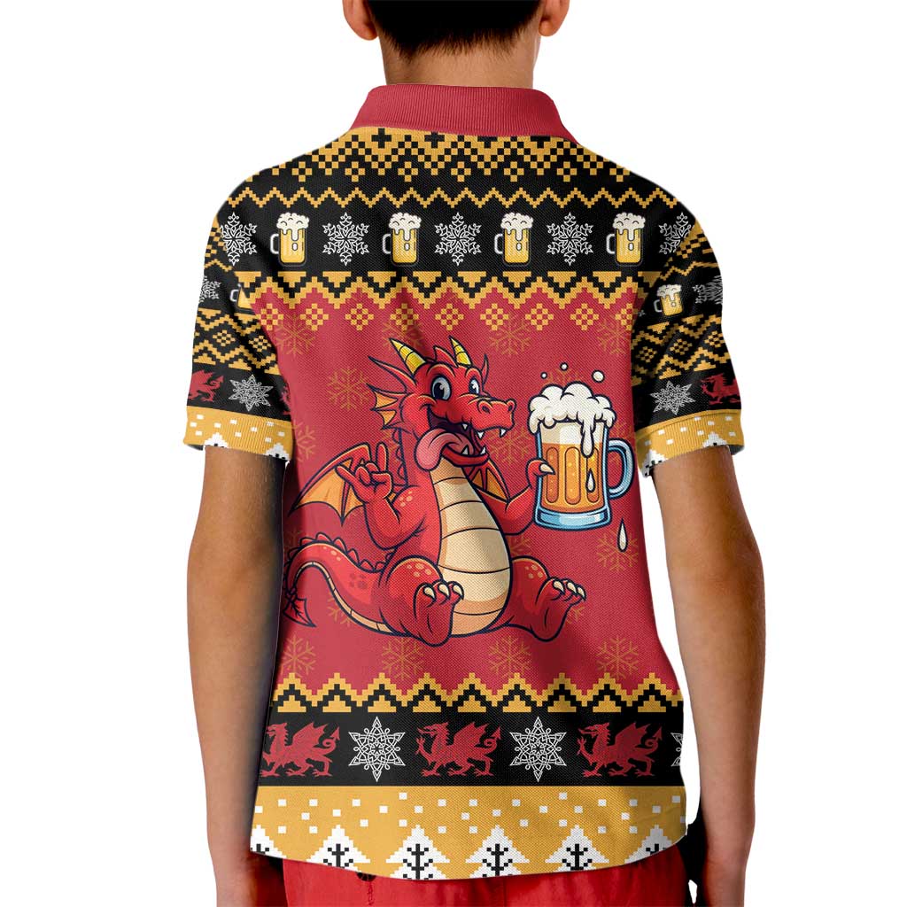 Carmarthenshire Wales Christmas Kid Polo Shirt Funny Welsh Red Dragon Beer Xmas - Wonder Print Shop