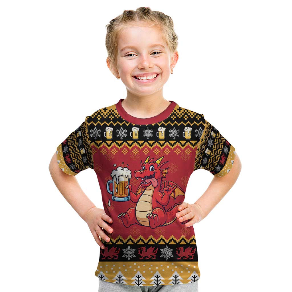 Carmarthenshire Wales Christmas Kid T Shirt Funny Welsh Red Dragon Beer Xmas - Wonder Print Shop