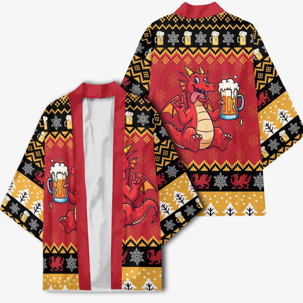 Carmarthenshire Wales Christmas Kimono Funny Welsh Red Dragon Beer Xmas - Wonder Print Shop