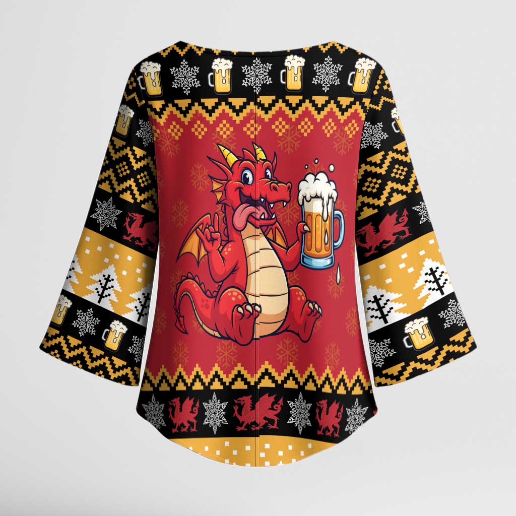 Carmarthenshire Wales Christmas Kimono Sleeve Blouse Funny Welsh Red Dragon Beer Xmas - Wonder Print Shop
