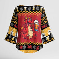 Carmarthenshire Wales Christmas Kimono Sleeve Blouse Funny Welsh Red Dragon Beer Xmas - Wonder Print Shop