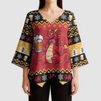 Carmarthenshire Wales Christmas Kimono Sleeve Blouse Funny Welsh Red Dragon Beer Xmas - Wonder Print Shop