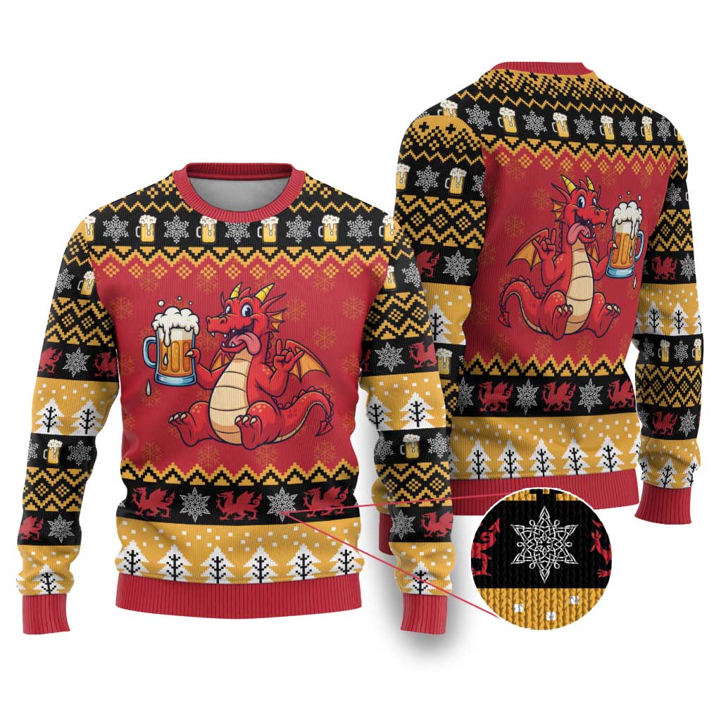 Carmarthenshire Wales Christmas Ugly Christmas Sweater Funny Welsh Red Dragon Beer Xmas - Wonder Print Shop
