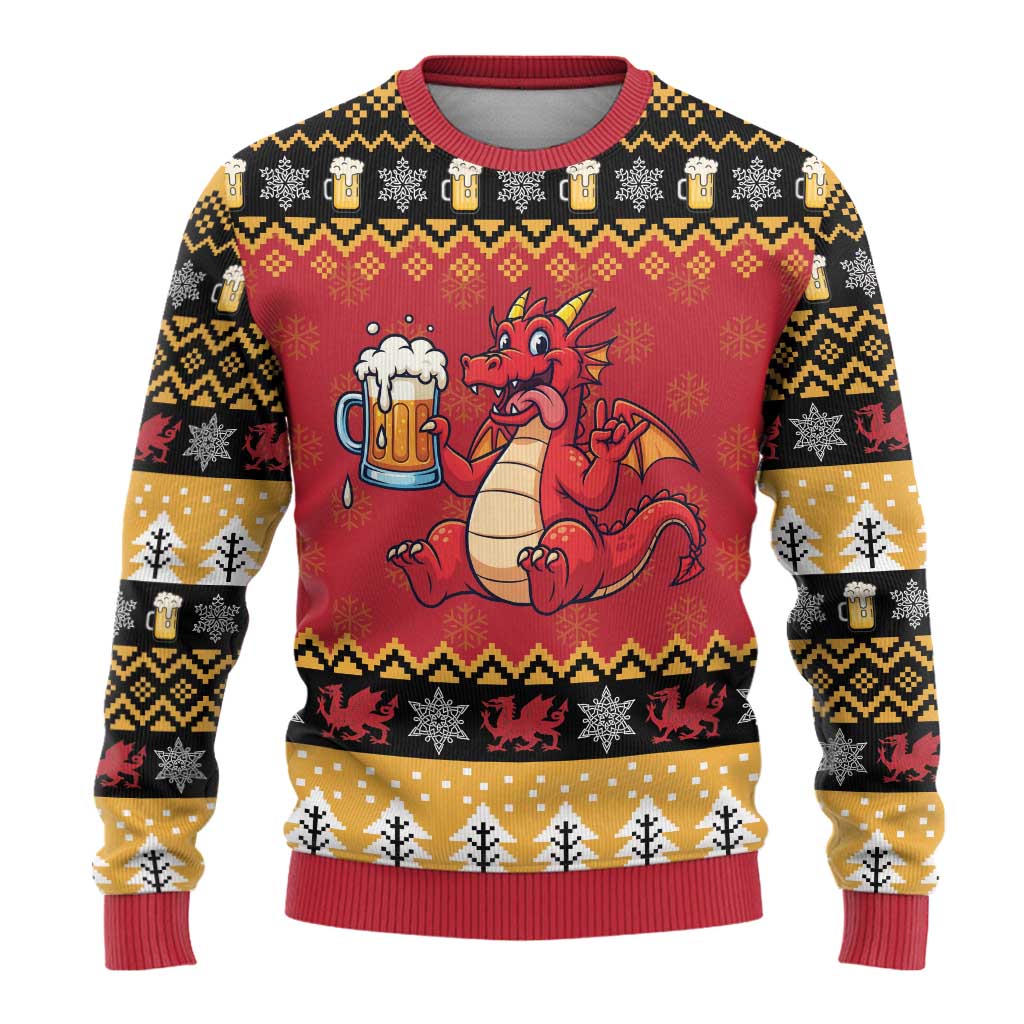 Carmarthenshire Wales Christmas Ugly Christmas Sweater Funny Welsh Red Dragon Beer Xmas - Wonder Print Shop