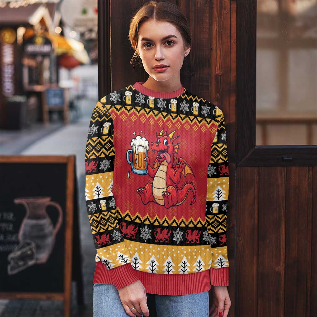 Carmarthenshire Wales Christmas Ugly Christmas Sweater Funny Welsh Red Dragon Beer Xmas - Wonder Print Shop
