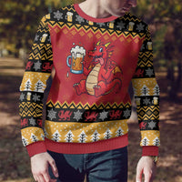 Carmarthenshire Wales Christmas Ugly Christmas Sweater Funny Welsh Red Dragon Beer Xmas - Wonder Print Shop