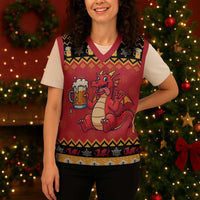 Carmarthenshire Wales Christmas Knitted V-Neck Vest Funny Welsh Red Dragon Beer Xmas - Wonder Print Shop