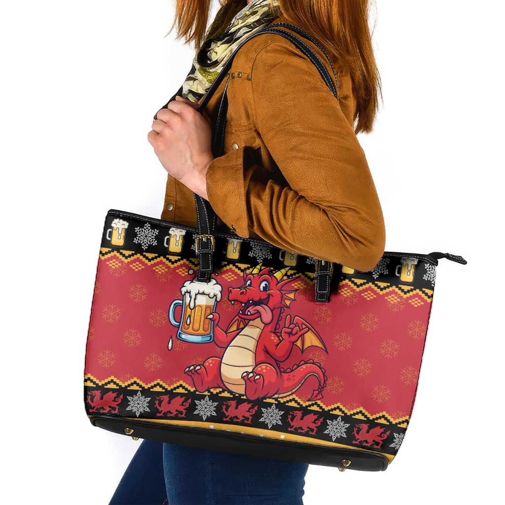 Carmarthenshire Wales Christmas Leather Tote Bag Funny Welsh Red Dragon Beer Xmas - Wonder Print Shop