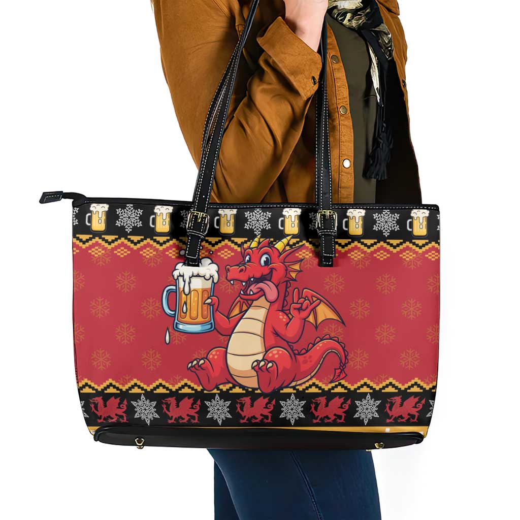 Carmarthenshire Wales Christmas Leather Tote Bag Funny Welsh Red Dragon Beer Xmas - Wonder Print Shop